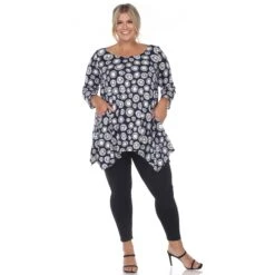 Women's Plus Size Geometric Circle Print Tunic Top with Side Pockets -Dressbarn Store printed geometric circle tunic top plus 711689