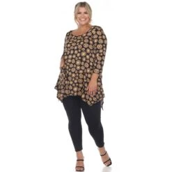 Women's Plus Size Geometric Circle Print Tunic Top with Side Pockets -Dressbarn Store printed geometric circle tunic top plus 908772