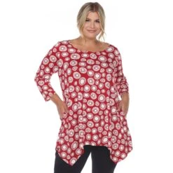 Women's Plus Size Geometric Circle Print Tunic Top with Side Pockets