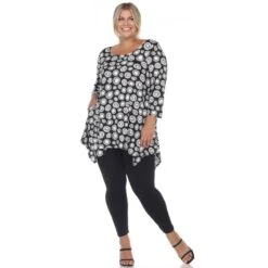 Women's Plus Size Geometric Circle Print Tunic Top with Side Pockets -Dressbarn Store printed geometric circle tunic top plus 952021