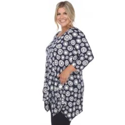 Women's Plus Size Geometric Circle Print Tunic Top with Side Pockets -Dressbarn Store printed geometric circle tunic top plus 979720