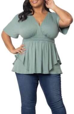 Plus Size Draped Crossover Top with Airy Kimono Sleeves -Dressbarn Store promenade top plus 180062