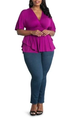 Plus Size Draped Crossover Top with Airy Kimono Sleeves -Dressbarn Store promenade top plus 399502
