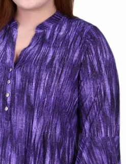 Plus Size Purple Stripe 3/4 Bell Sleeve Pleat Front Y-Neck Blouse 6 Plus Size Purple Stripe 3/4 Bell Sleeve Pleat Front Y-Neck Blouse -Dressbarn Store purple stripe 34 bell sleeve pleat front y neck top plus 195638