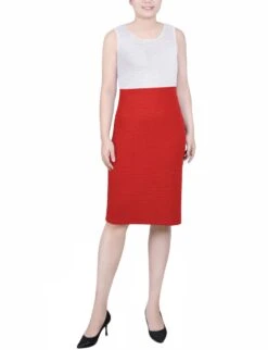 Women's Red Colorblocked 2-Piece Dress Set with 3/4 Sleeve Jacket -Dressbarn Store red 2 piece colorblocked dress set 862602