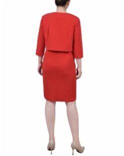 Women's Red Colorblocked 2-Piece Dress Set with 3/4 Sleeve Jacket -Dressbarn Store red 2 piece colorblocked dress set 941660