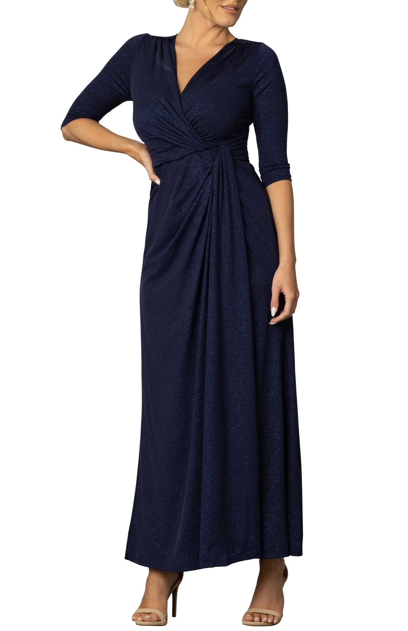 Elegant Floor-Length Evening Gown with 3/4 Sleeves - Romanced By Moonlight 1 Elegant Floor-Length Evening Gown with 3/4 Sleeves - Romanced By Moonlight