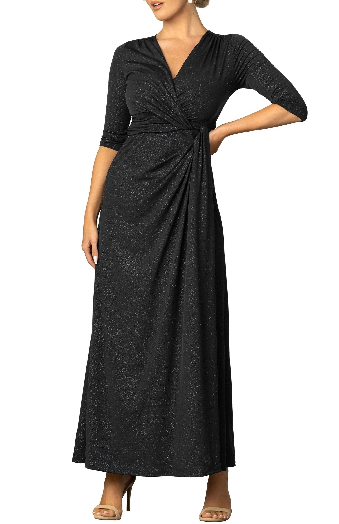 Elegant Floor-Length Evening Gown with 3/4 Sleeves - Romanced By Moonlight 5 Elegant Floor-Length Evening Gown with 3/4 Sleeves - Romanced By Moonlight - Image 5