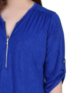 Royal Sakadotduo Petite 3/4 Roll Tab Zip Front Jacquard Knit Top 6 Royal Sakadotduo Petite 3/4 Roll Tab Zip Front Jacquard Knit Top -Dressbarn Store royal sakadotduo 34 roll tab zip front jacquard knit top petite 728657