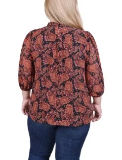 Elegant Plus Size Paisley Chiffon Blouse with 3/4 Sleeves - Rust & Black 7 Elegant Plus Size Paisley Chiffon Blouse with 3/4 Sleeves - Rust & Black -Dressbarn Store rust black paisley 34 sleeve chiffon blouse plus 989091