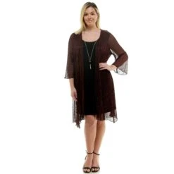 Sara Michelle Plus Size 3/4 Bell Sleeve 2-Fer Dress with Detachable Necklace -Dressbarn Store sara michelle 34 bell sleeve 2fer dress and necklace plus 287533