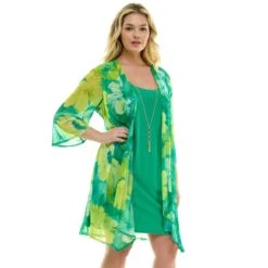 Sara Michelle Green Floral 3/4 Sleeve 2-Fer Plus Size Dress with Necklace -Dressbarn Store sara michelle green floral 34 2fer tank dress w necklace plus 467875