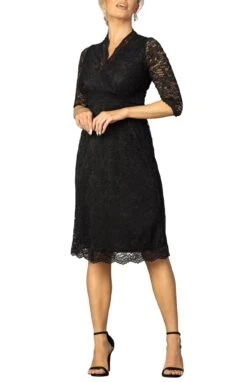 Elegant Scalloped Lace Cocktail Dress with 3/4 Sleeves -Dressbarn Store scalloped boudoir lace dress 350267