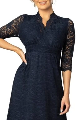 Elegant Scalloped Lace Cocktail Dress with 3/4 Sleeves -Dressbarn Store scalloped boudoir lace dress 856514