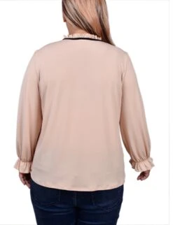 Semolina Plus Size Black Long Sleeve Tie Neck Top with Ruffle -Dressbarn Store semolina black long sleeve tie neck top plus 215674