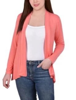 Shell Pink 3/4 Sleeve Cardigan - Elegant Lightweight Layering Knit
