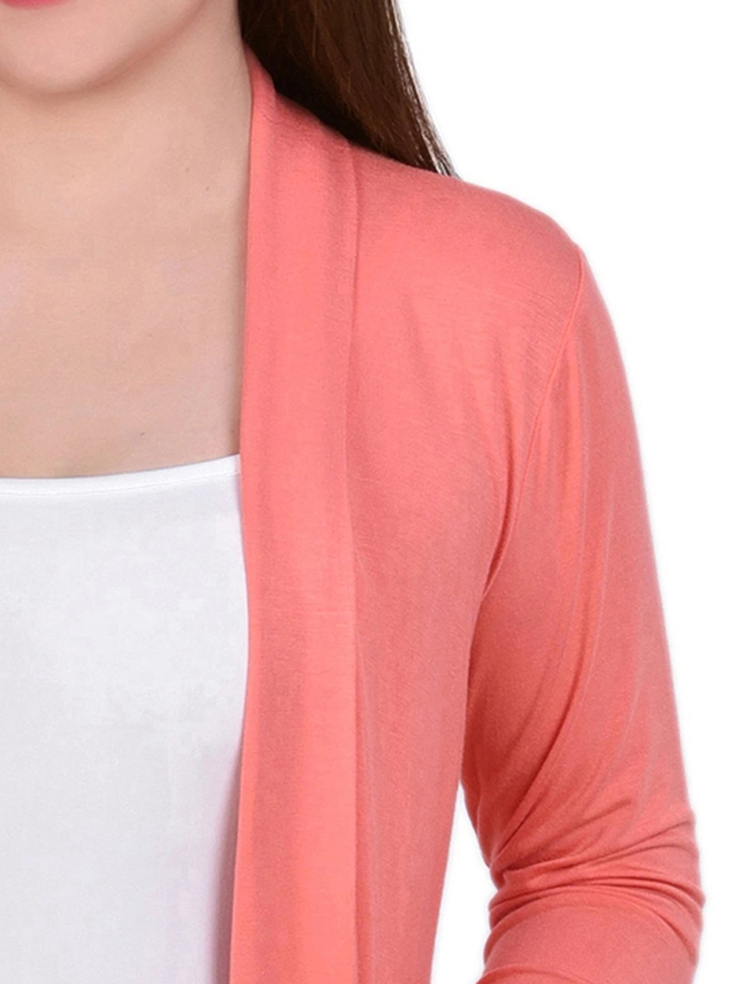 Shell Pink 3/4 Sleeve Cardigan - Elegant Lightweight Layering Knit 3 Shell Pink 3/4 Sleeve Cardigan - Elegant Lightweight Layering Knit - Image 3