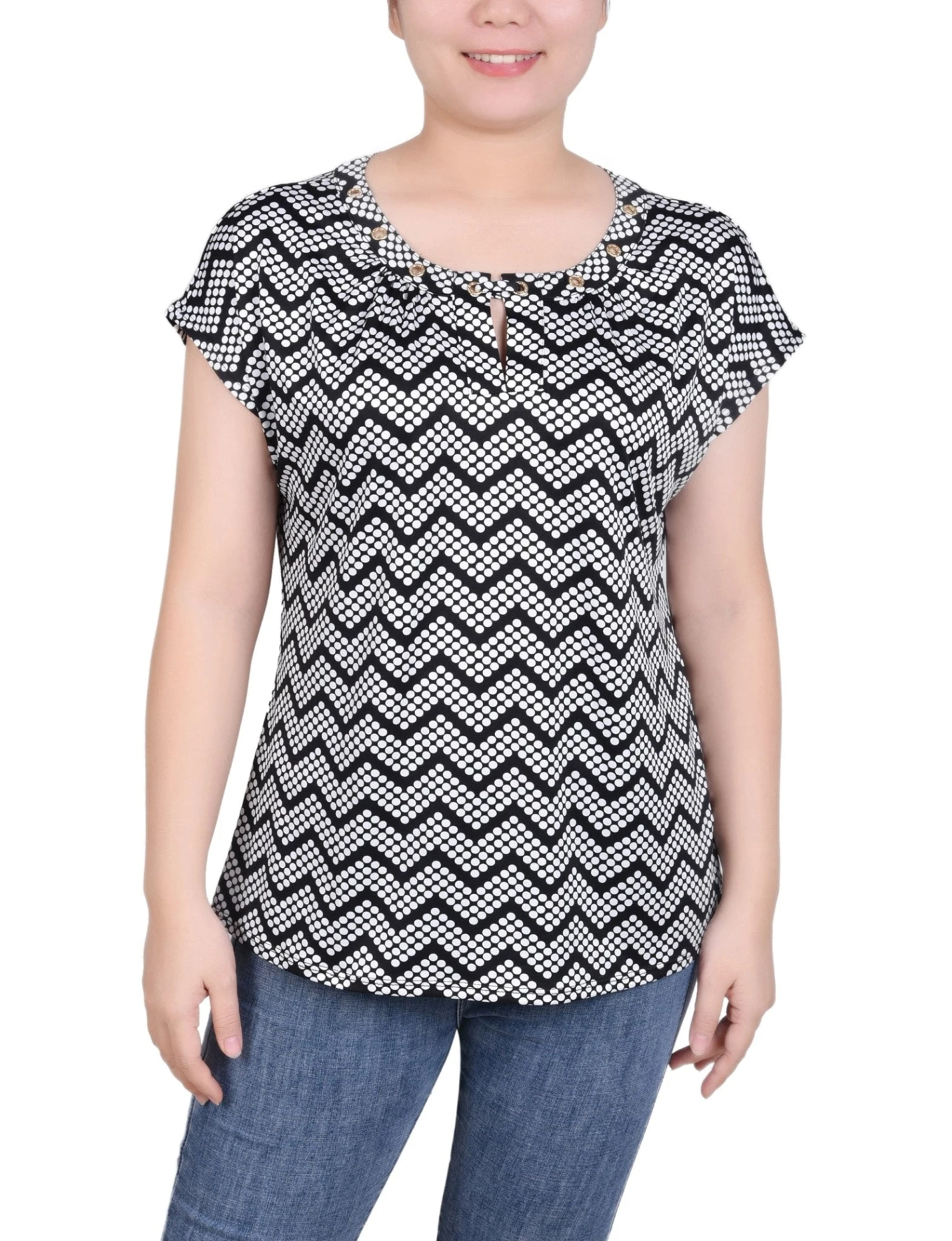 NY Collection Petite Grommet Neck Knit Top with Extended Sleeves 2 NY Collection Petite Grommet Neck Knit Top with Extended Sleeves - Image 2