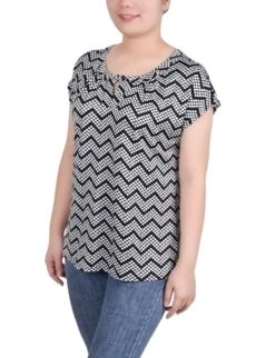 NY Collection Petite Grommet Neck Knit Top with Extended Sleeves