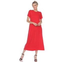 Soft Asymmetrical Waist Short Sleeve Maxi Dress - Elegant Casual Comfort -Dressbarn Store short sleeve maxi dress 164902