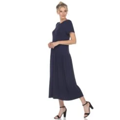 Soft Asymmetrical Waist Short Sleeve Maxi Dress - Elegant Casual Comfort -Dressbarn Store short sleeve maxi dress 196403