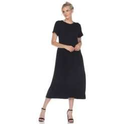 Soft Asymmetrical Waist Short Sleeve Maxi Dress - Elegant Casual Comfort -Dressbarn Store short sleeve maxi dress 372110