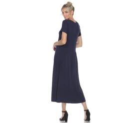 Soft Asymmetrical Waist Short Sleeve Maxi Dress - Elegant Casual Comfort -Dressbarn Store short sleeve maxi dress 408809