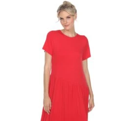 Soft Asymmetrical Waist Short Sleeve Maxi Dress - Elegant Casual Comfort -Dressbarn Store short sleeve maxi dress 603048