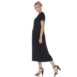 Soft Asymmetrical Waist Short Sleeve Maxi Dress - Elegant Casual Comfort -Dressbarn Store short sleeve maxi dress 734035