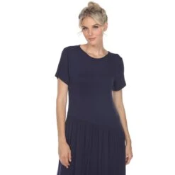 Soft Asymmetrical Waist Short Sleeve Maxi Dress - Elegant Casual Comfort -Dressbarn Store short sleeve maxi dress 969688