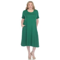 White Mark Short Sleeve Pocket Swing Midi Dress - Plus Size -Dressbarn Store short sleeve pocket swing midi dress plus 120471