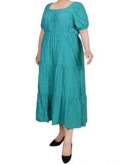 NY Collection Plus Size Short Sleeve Tiered Midi Dress -Dressbarn Store short sleeve tiered midi dress plus 305934