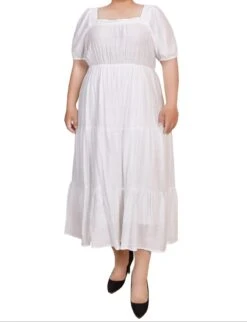 NY Collection Plus Size Short Sleeve Tiered Midi Dress