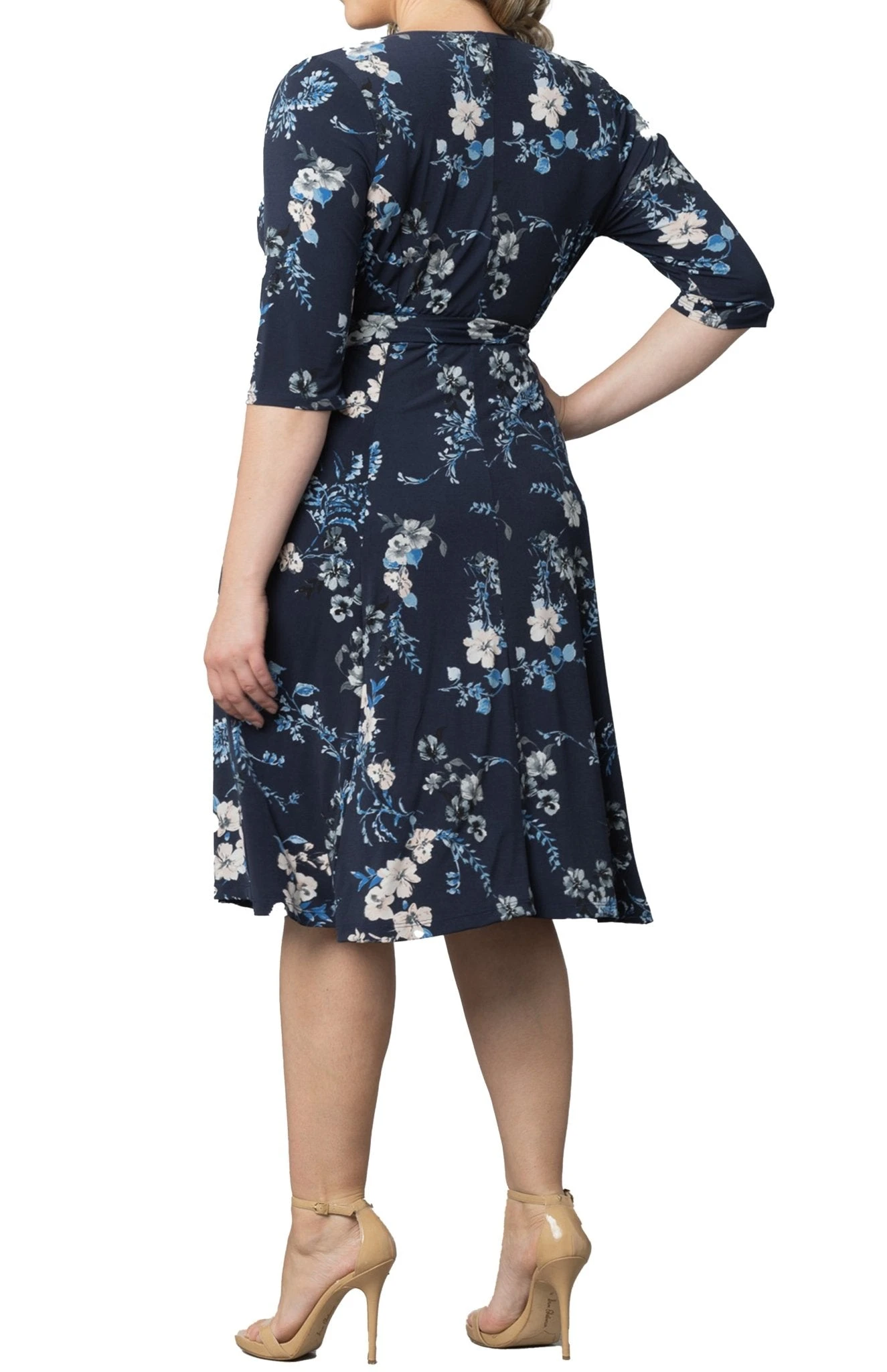 Elegant Plus Size Midi Wrap Dress - Flattering 3/4 Sleeve Silhouette 2 Elegant Plus Size Midi Wrap Dress - Flattering 3/4 Sleeve Silhouette - Image 2