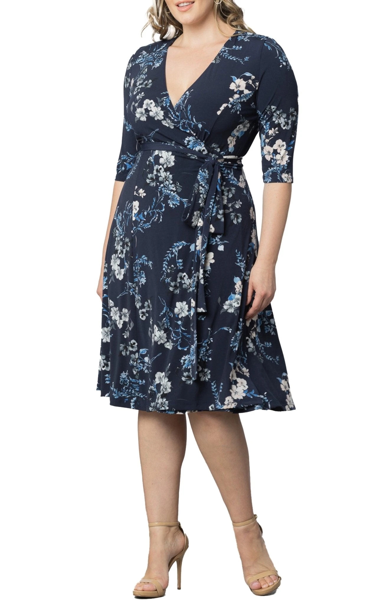Elegant Plus Size Midi Wrap Dress - Flattering 3/4 Sleeve Silhouette 4 Elegant Plus Size Midi Wrap Dress - Flattering 3/4 Sleeve Silhouette - Image 4