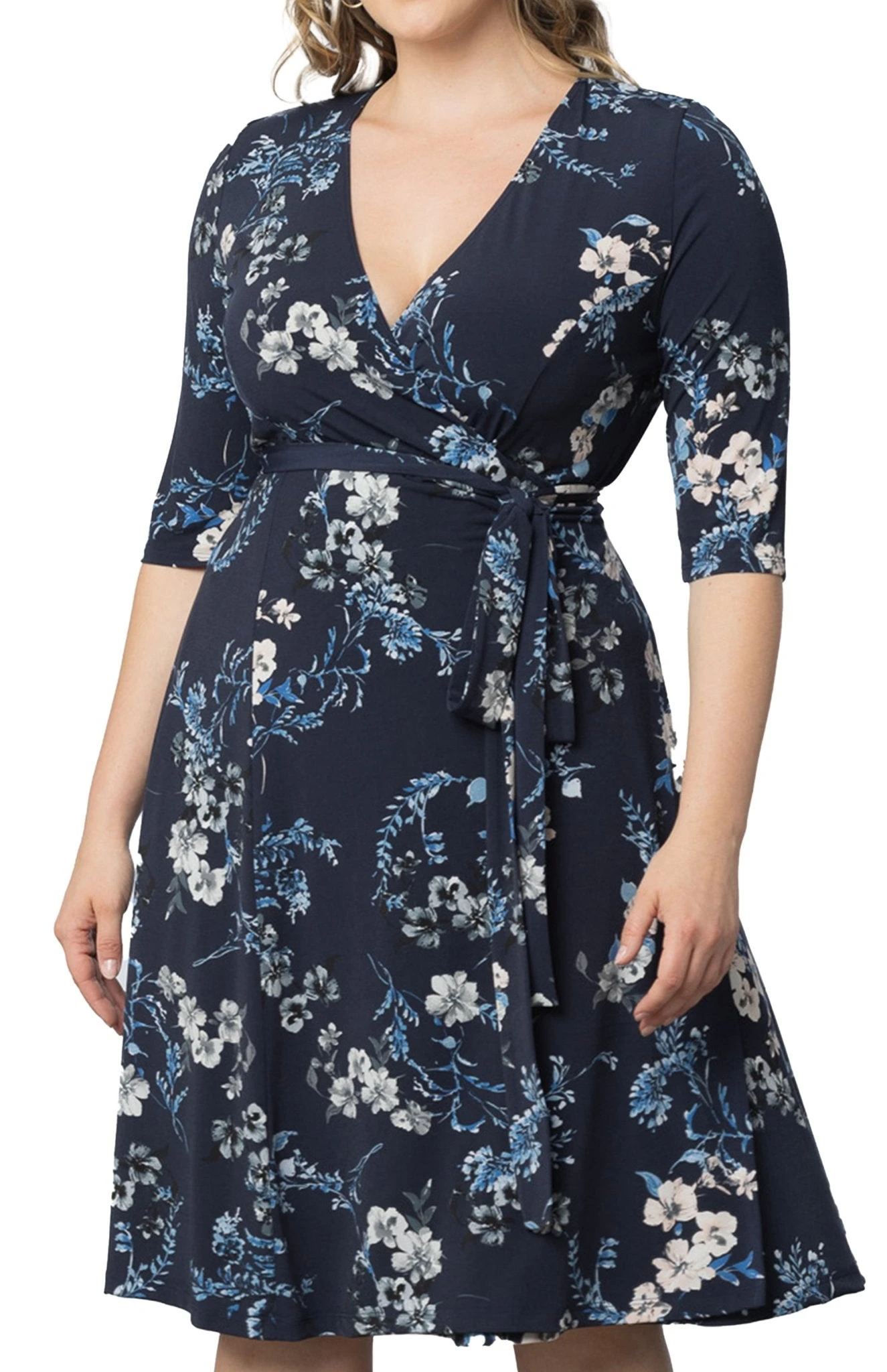 Elegant Plus Size Midi Wrap Dress - Flattering 3/4 Sleeve Silhouette 3 Elegant Plus Size Midi Wrap Dress - Flattering 3/4 Sleeve Silhouette - Image 3