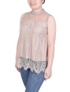 NY Collection Petite Sleeveless Mock Neck Lace Top -Dressbarn Store sleeveless mock neck lace top petite 120062