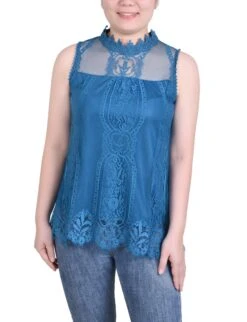 NY Collection Petite Sleeveless Mock Neck Lace Top -Dressbarn Store sleeveless mock neck lace top petite 592554