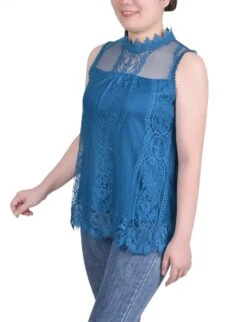 NY Collection Petite Sleeveless Mock Neck Lace Top -Dressbarn Store sleeveless mock neck lace top petite 887616