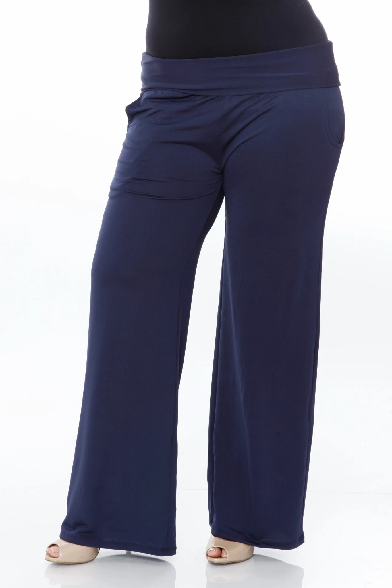 Plus Size Wide Leg Palazzo Pants with Fold Over Waistband 12 Plus Size Wide Leg Palazzo Pants with Fold Over Waistband - Image 12