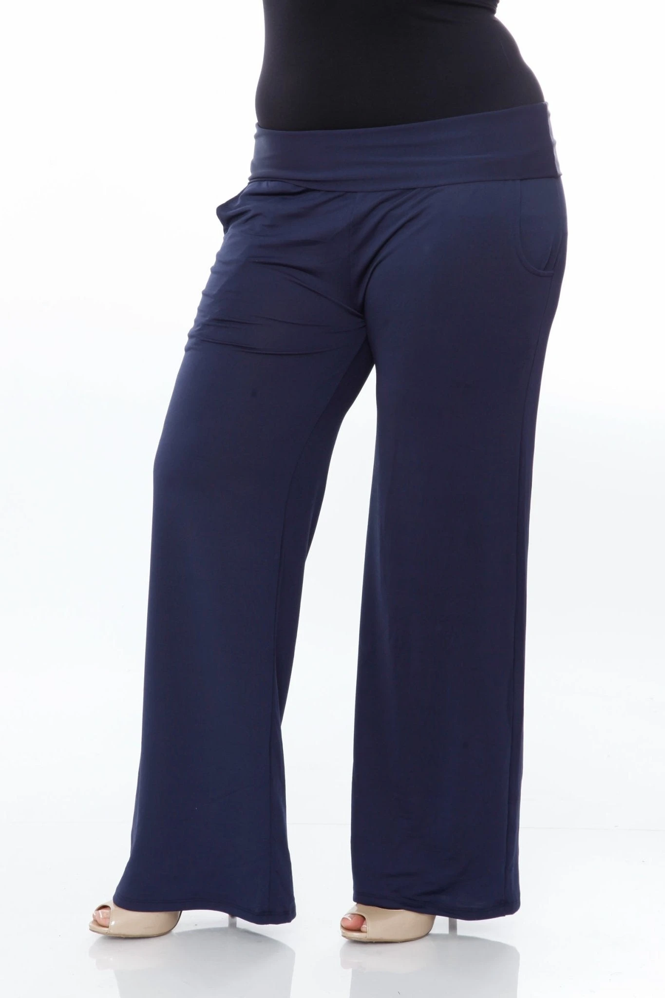 Plus Size Wide Leg Palazzo Pants with Fold Over Waistband 11 Plus Size Wide Leg Palazzo Pants with Fold Over Waistband - Image 11