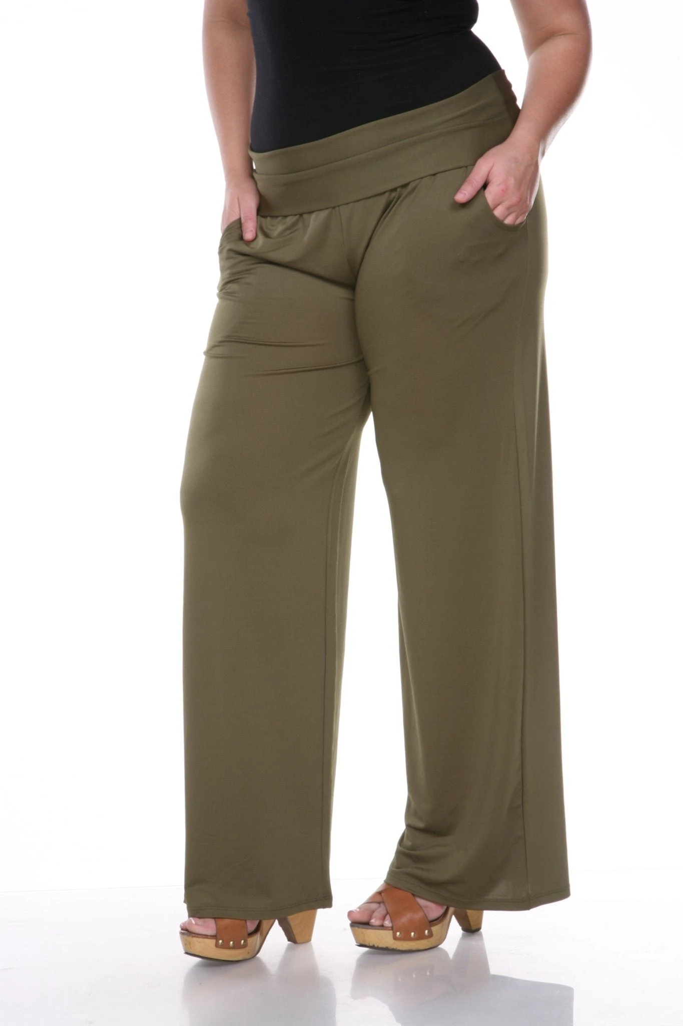 Plus Size Wide Leg Palazzo Pants with Fold Over Waistband 15 Plus Size Wide Leg Palazzo Pants with Fold Over Waistband - Image 15