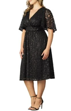 Plus Size Sequined Lace Cocktail Dress with Flutter Sleeves and Pockets -Dressbarn Store starry sequined lace cocktail dress plus 106712
