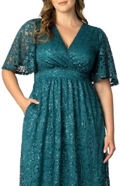 Plus Size Sequined Lace Cocktail Dress with Flutter Sleeves and Pockets -Dressbarn Store starry sequined lace cocktail dress plus 163742