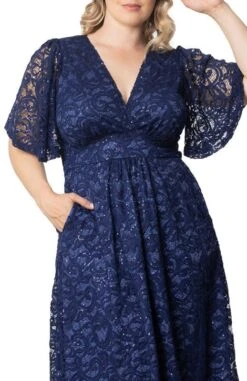 Plus Size Sequined Lace Cocktail Dress with Flutter Sleeves and Pockets -Dressbarn Store starry sequined lace cocktail dress plus 321290