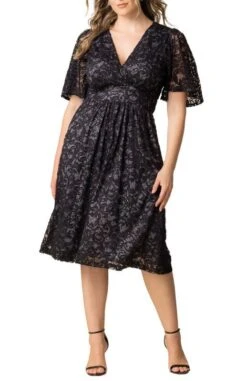 Plus Size Sequined Lace Cocktail Dress with Flutter Sleeves and Pockets -Dressbarn Store starry sequined lace cocktail dress plus 329189