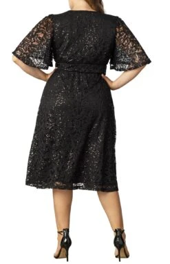Plus Size Sequined Lace Cocktail Dress with Flutter Sleeves and Pockets -Dressbarn Store starry sequined lace cocktail dress plus 377545