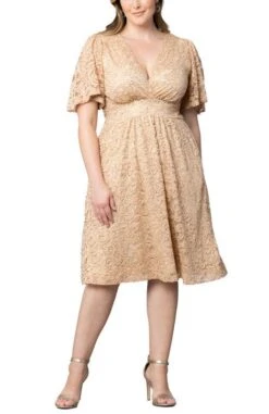 Plus Size Sequined Lace Cocktail Dress with Flutter Sleeves and Pockets