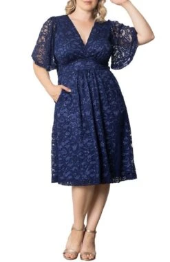 Plus Size Sequined Lace Cocktail Dress with Flutter Sleeves and Pockets -Dressbarn Store starry sequined lace cocktail dress plus 791084