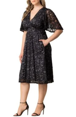 Plus Size Sequined Lace Cocktail Dress with Flutter Sleeves and Pockets -Dressbarn Store starry sequined lace cocktail dress plus 815003